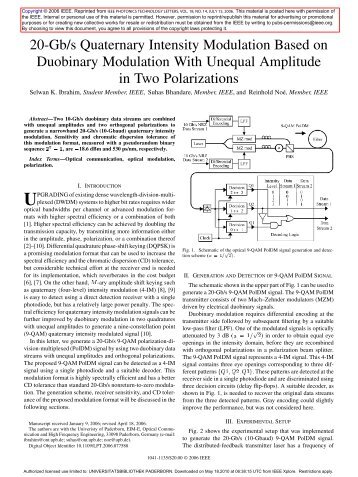 20-Gb/s Quaternary Intensity Modulation Based on Duobinary ...