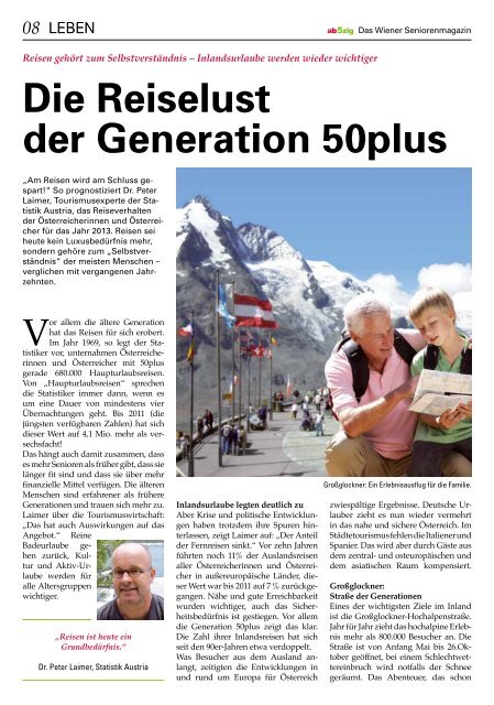 Die Reiselust der Generation 50 plus - Wiener Seniorenbund