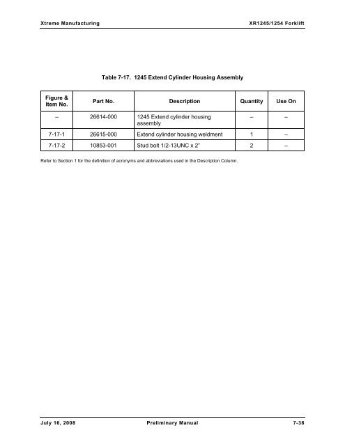 Numerical List of Parts Breakdowns â€“ Cont. - Xtreme Manufacturing