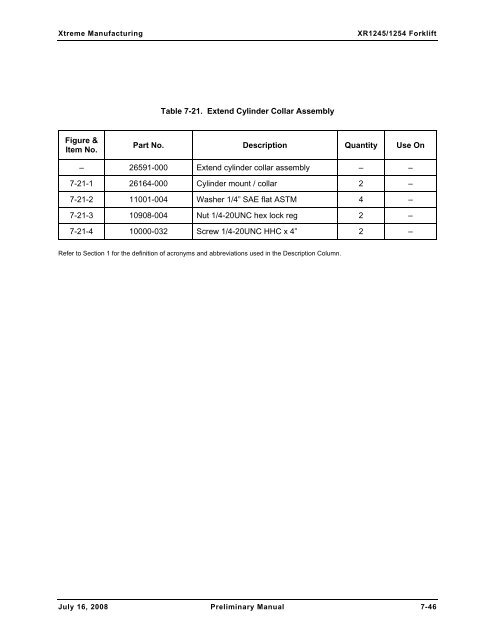 Numerical List of Parts Breakdowns â€“ Cont. - Xtreme Manufacturing