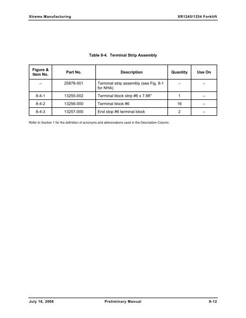 Numerical List of Parts Breakdowns â€“ Cont. - Xtreme Manufacturing