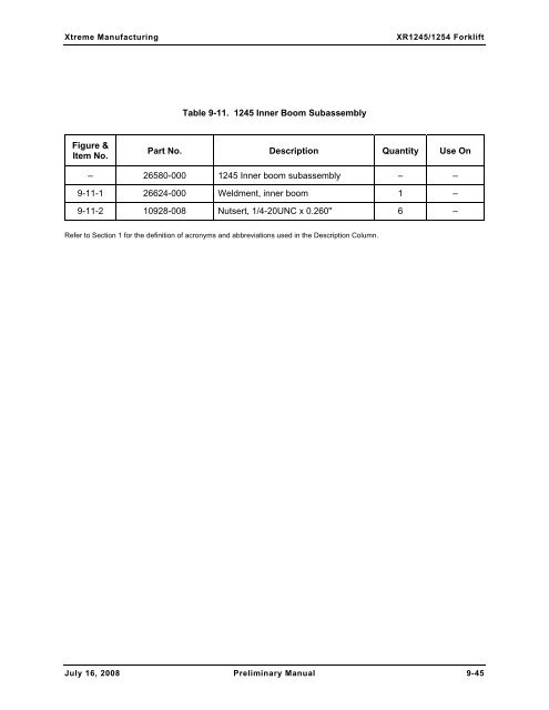 Numerical List of Parts Breakdowns â€“ Cont. - Xtreme Manufacturing