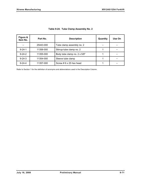 Numerical List of Parts Breakdowns â€“ Cont. - Xtreme Manufacturing