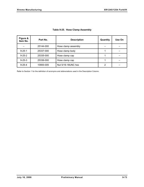 Numerical List of Parts Breakdowns â€“ Cont. - Xtreme Manufacturing