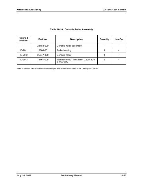 Numerical List of Parts Breakdowns â€“ Cont. - Xtreme Manufacturing