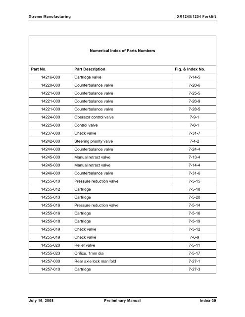 Numerical List of Parts Breakdowns â€“ Cont. - Xtreme Manufacturing