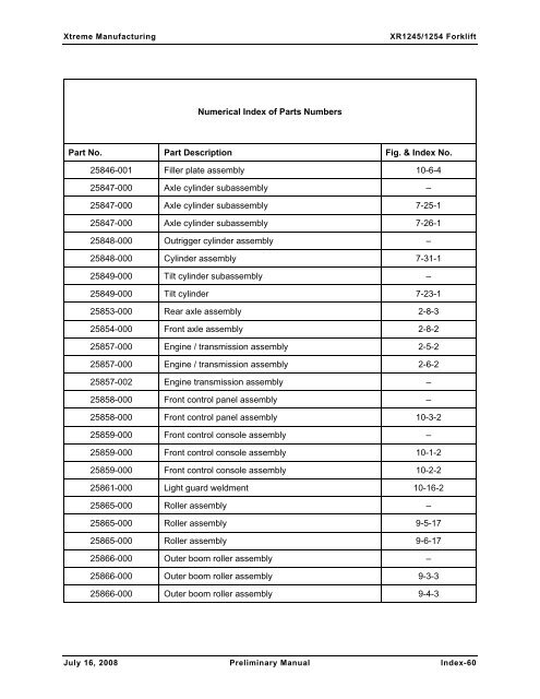 Numerical List of Parts Breakdowns â€“ Cont. - Xtreme Manufacturing