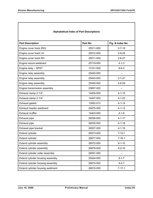 Numerical List of Parts Breakdowns â€“ Cont. - Xtreme Manufacturing