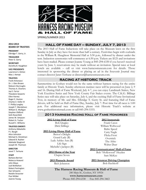 2013 Spring/Summer Newsletter - Harness Racing Museum and ...