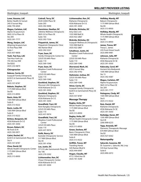 PROVIDER DIRECTORY Table of Contents - Pacific Health Trust