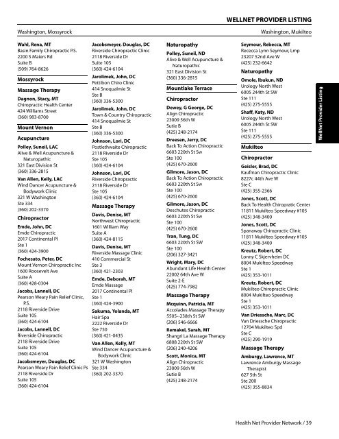 PROVIDER DIRECTORY Table of Contents - Pacific Health Trust