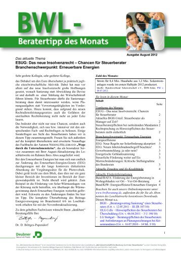 Bwl-Beratertip des Monats