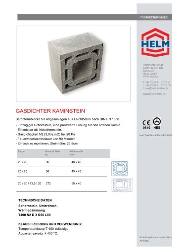 GASDICHTER KAMINSTEIN - Helm Holding GmbH