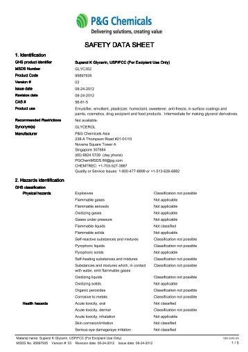 Superol K Glycerin, USP FCC (For Excipient Use ... - P&G Chemicals