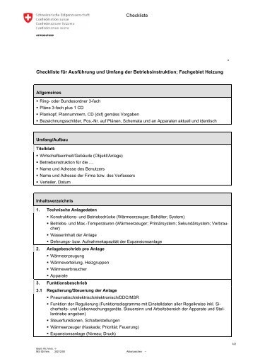 Ausführung und Umfang der Betriebsinstruktion ... - Armasuisse