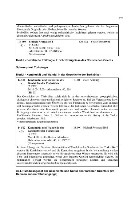 Kommentiertes Vorlesungsverzeichnis: WS1011 Geschichts- und ...