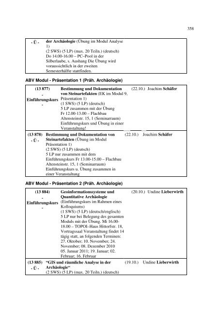 Kommentiertes Vorlesungsverzeichnis: WS1011 Geschichts- und ...