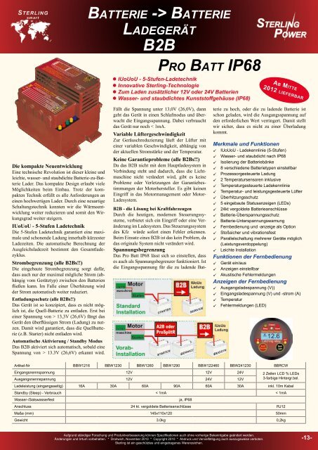 Aufgrund ständiger Forschung und ... - Sterling Power Products