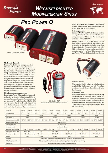 Aufgrund ständiger Forschung und ... - Sterling Power Products