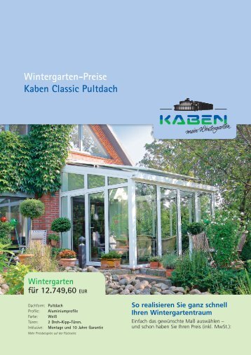 Wintergarten-Preise Kaben Classic Pultdach - Kaben - mein ...