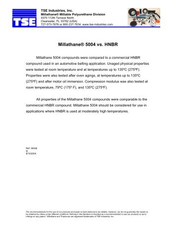 Millathane 5004 High Temperature Properties Compared to HNBR