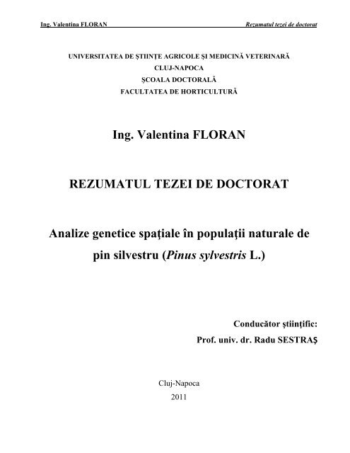 Ing. Valentina FLORAN REZUMATUL TEZEI DE DOCTORAT ...