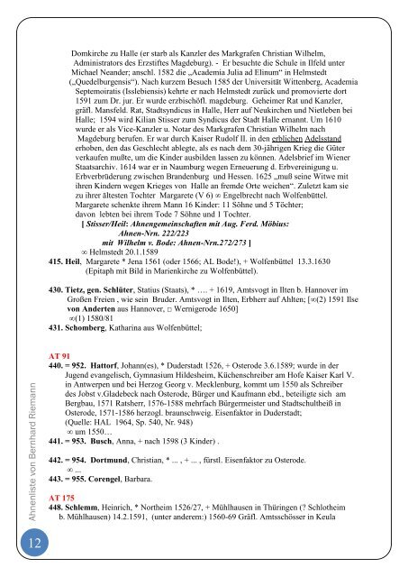 Ahnenliste von Bernhard Riemann, Mathematiker, 1826-1866 ...