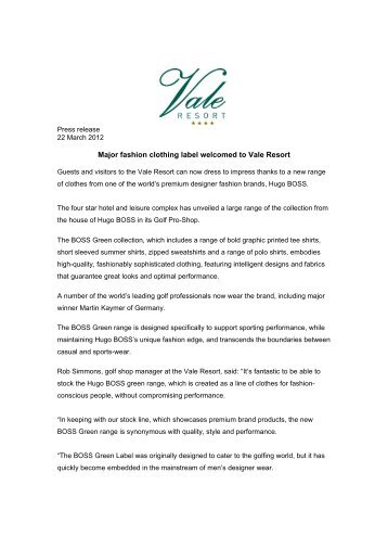 Download the Hugo Boss press release here - Vale Resort