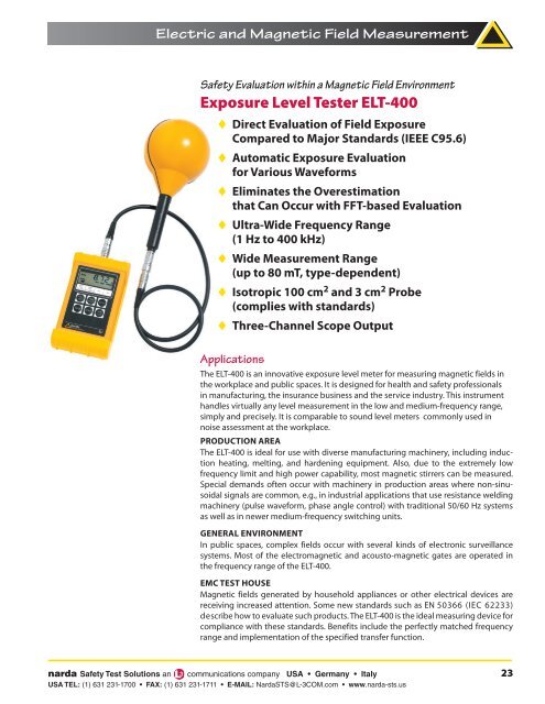 Exposure Level Tester ELT-400 - Narda Safety Test Solutions