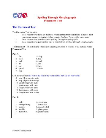 Spelling Through Morphographs Placement Test The Placement Test