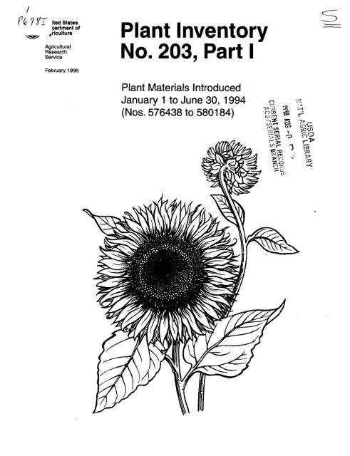 Plant Inventory No. 203, Part I - The Germplasm Resources ...