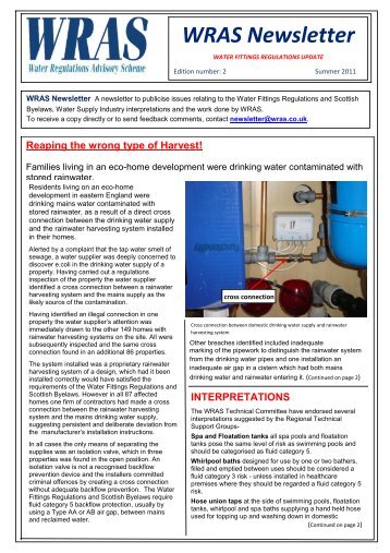 WRAS newsletter - 2011 - Water Regulations Advisory Scheme