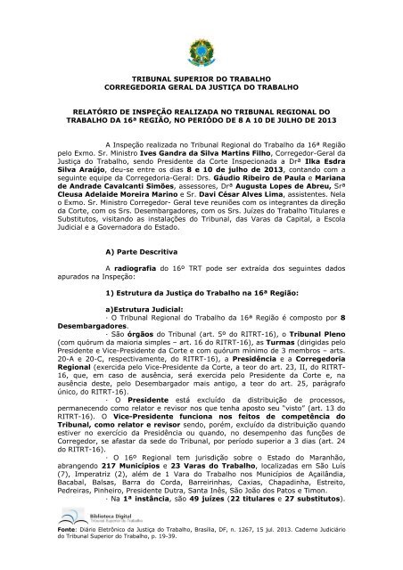 tribunal superior do trabalho corregedoria geral da justiÃ§a do ...