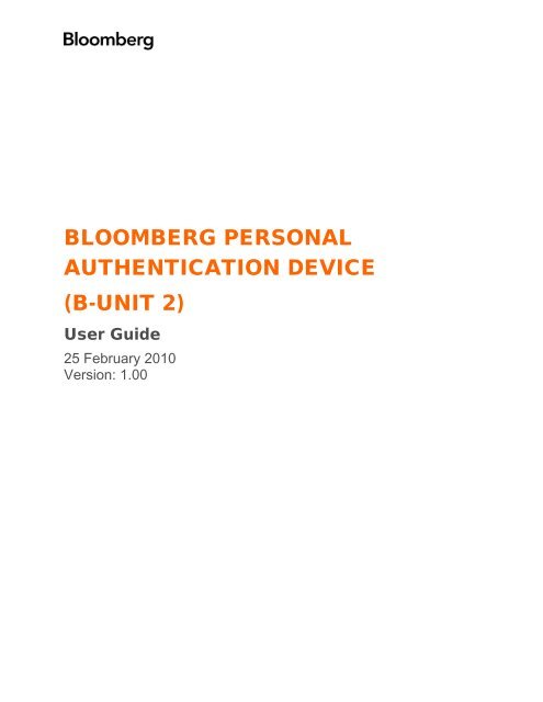 BLOOMBERG PERSONAL AUTHENTICATION DEVICE (B-UNIT 2)