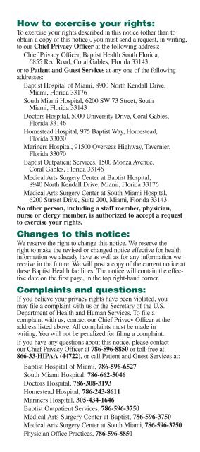 Notice of Privacy Practices - Baptist Health South Florida