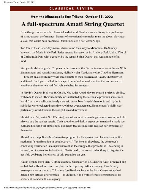 Amati Quartet - Shupp Artists