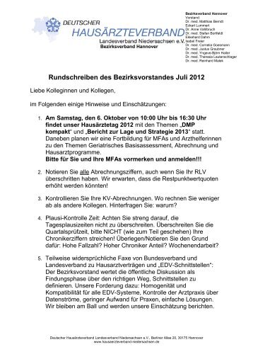 Rundschreiben des Bezirksvorstandes Juli 2012 - Deutscher ...