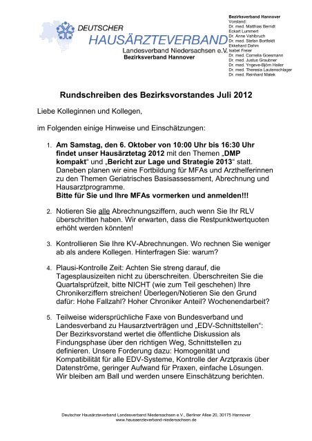 Rundschreiben des Bezirksvorstandes Juli 2012 - Deutscher ...