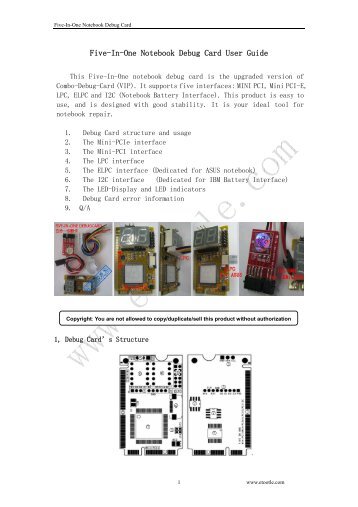 Five-In-One Notebook Debug Card User Guide