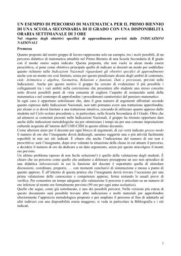 UN ESEMPIO DI PERCORSO DI MATEMATICA PER IL PRIMO ...