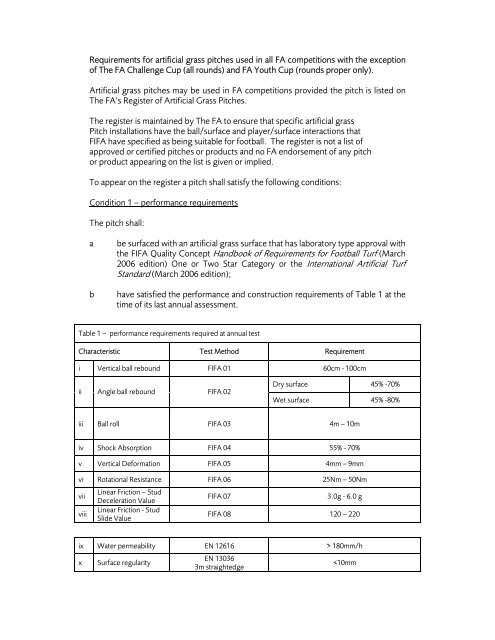 the FIFA Quality Concept Handbook of Requirements for Football Turf