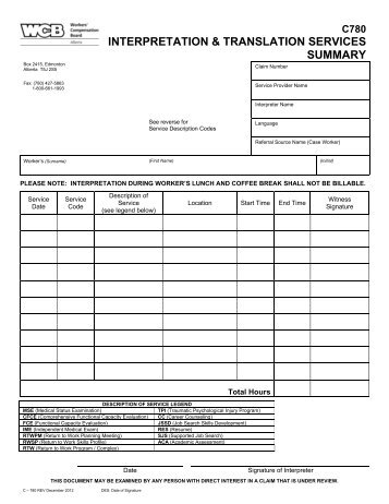 Interpretation & Translation Services Summary C780