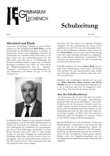 Schulzeitung - Gymnasium Lechenich Erftstadt