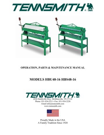 operation, parts & maintenance manual models hbu48-16 hbs48-16