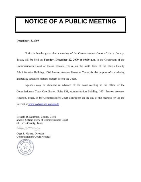 Notice Of A Public Meeting Harris County S New Web Site Notice Of A Public Meeting Harris