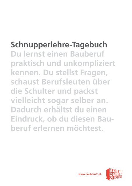Schnupperlehre-Tagebuch - Schweizerischer Baumeisterverband