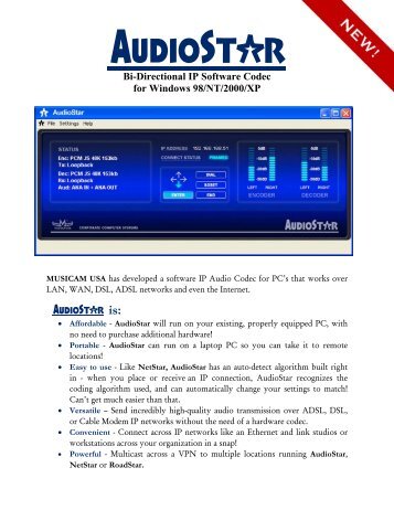 Bi-Directional IP Software Codec for Windows 98/NT ... - Kappa Ltda