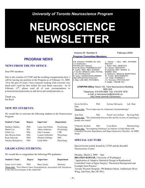 Vol.25 Num(6) - Program in Neuroscience, University of Toronto