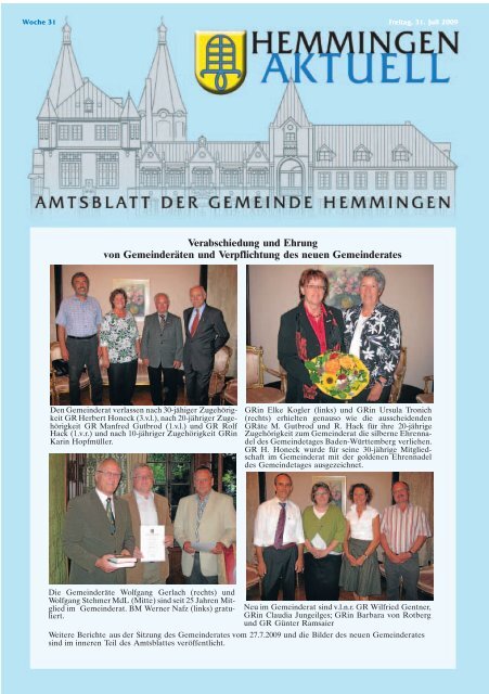 AKTUELL Amtliche Bekanntmachungen - Gemeinde Hemmingen