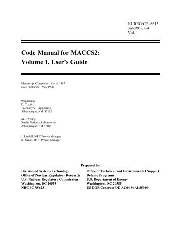 Code Manual for MACCS2: Volume 1, User's Guide - National ...